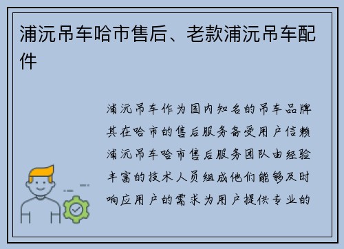 浦沅吊车哈市售后、老款浦沅吊车配件